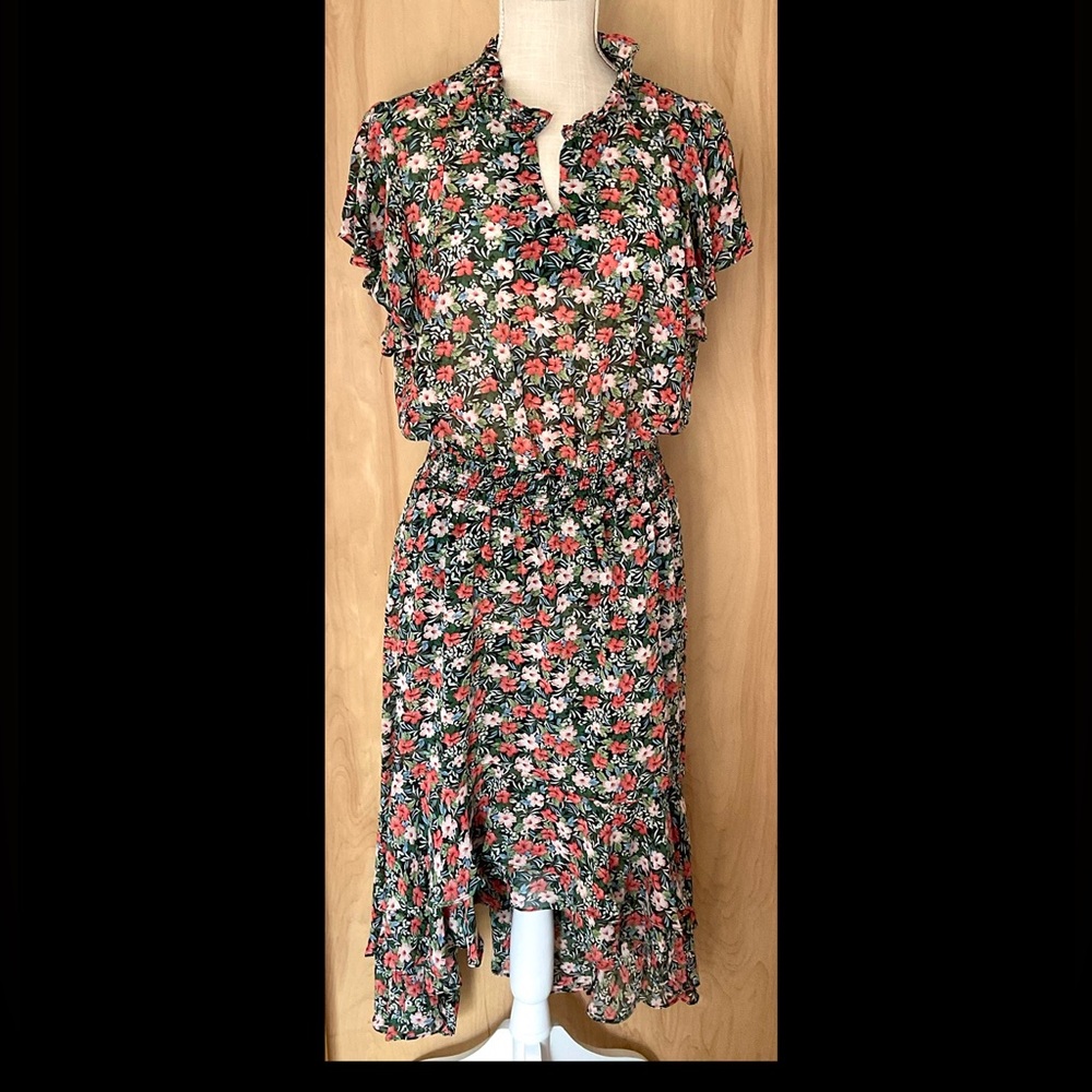 Kori Floral hi low dress flutter sleeves - NWT